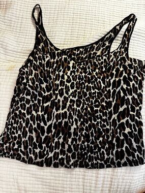 VINTAGE Vanity Fair Leopard Print Chemise Top - Brown, Black, White